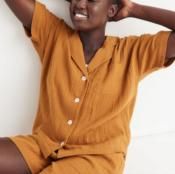 Madewell Tops - ♻️Madewell Antique Gold Lightestspun Oversized Short Pajama Shirt Versatile XL
